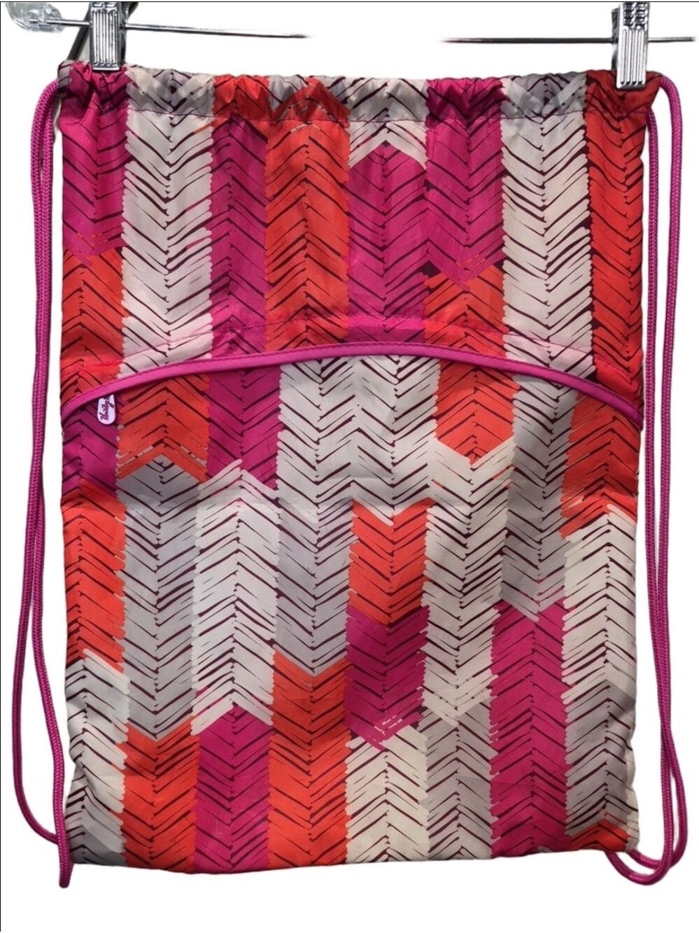 Thirty-One Cinch Sac Drawstring Backpack - Retired Feather Chevron Print
